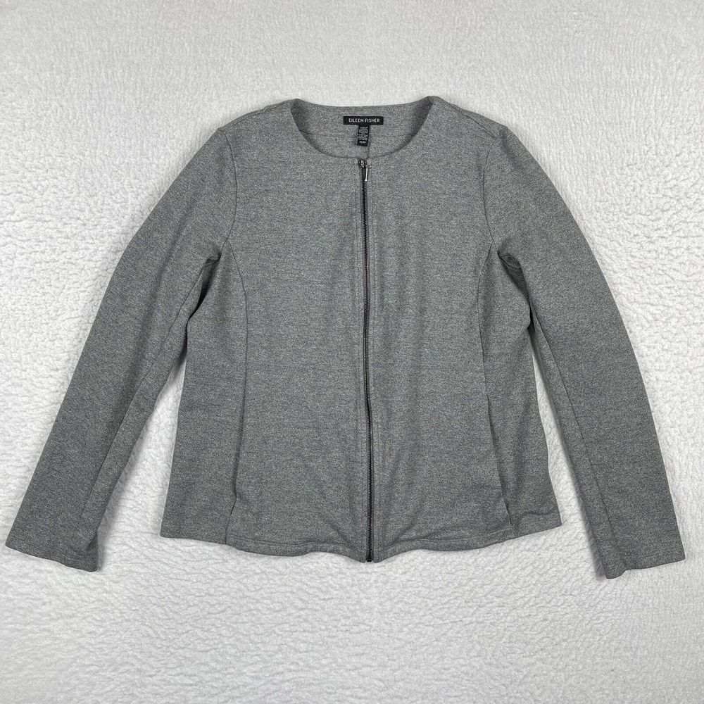 Eileen Fisher Jacket Womens XS Gray Round Neck Full Zip Casual Preppy Workwear
